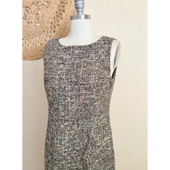 Talbots Collection 8P Tweed Sleeveless Shift Dress Brown Wool Blend Career - Picture 2 of 6